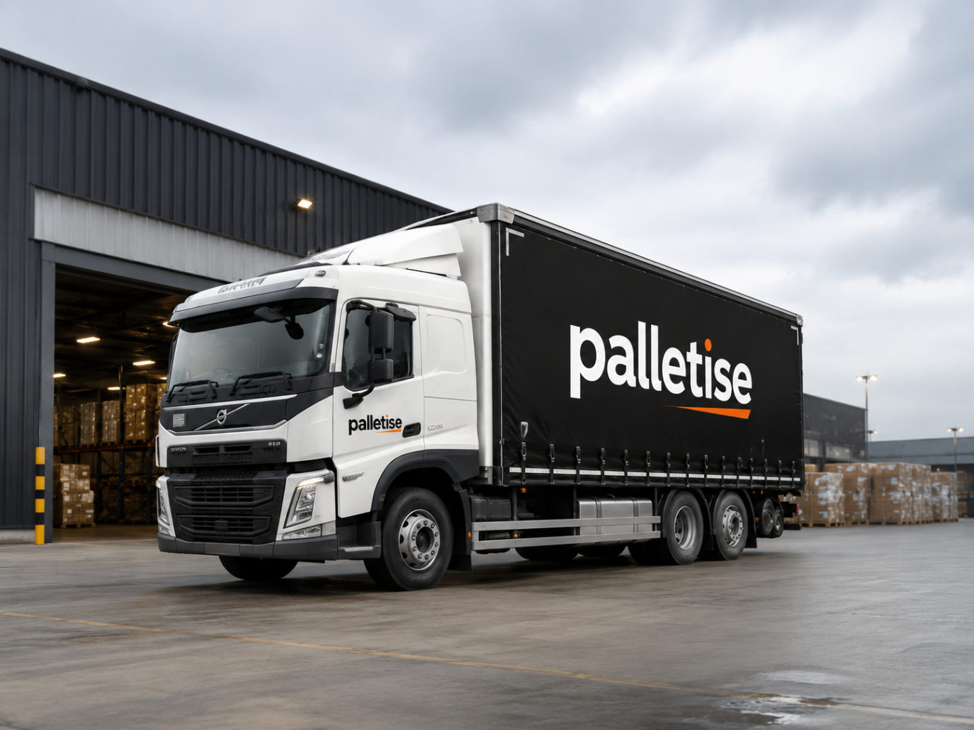 A branded Palletise delivery vehicle loading pallets for nationwide dispatch