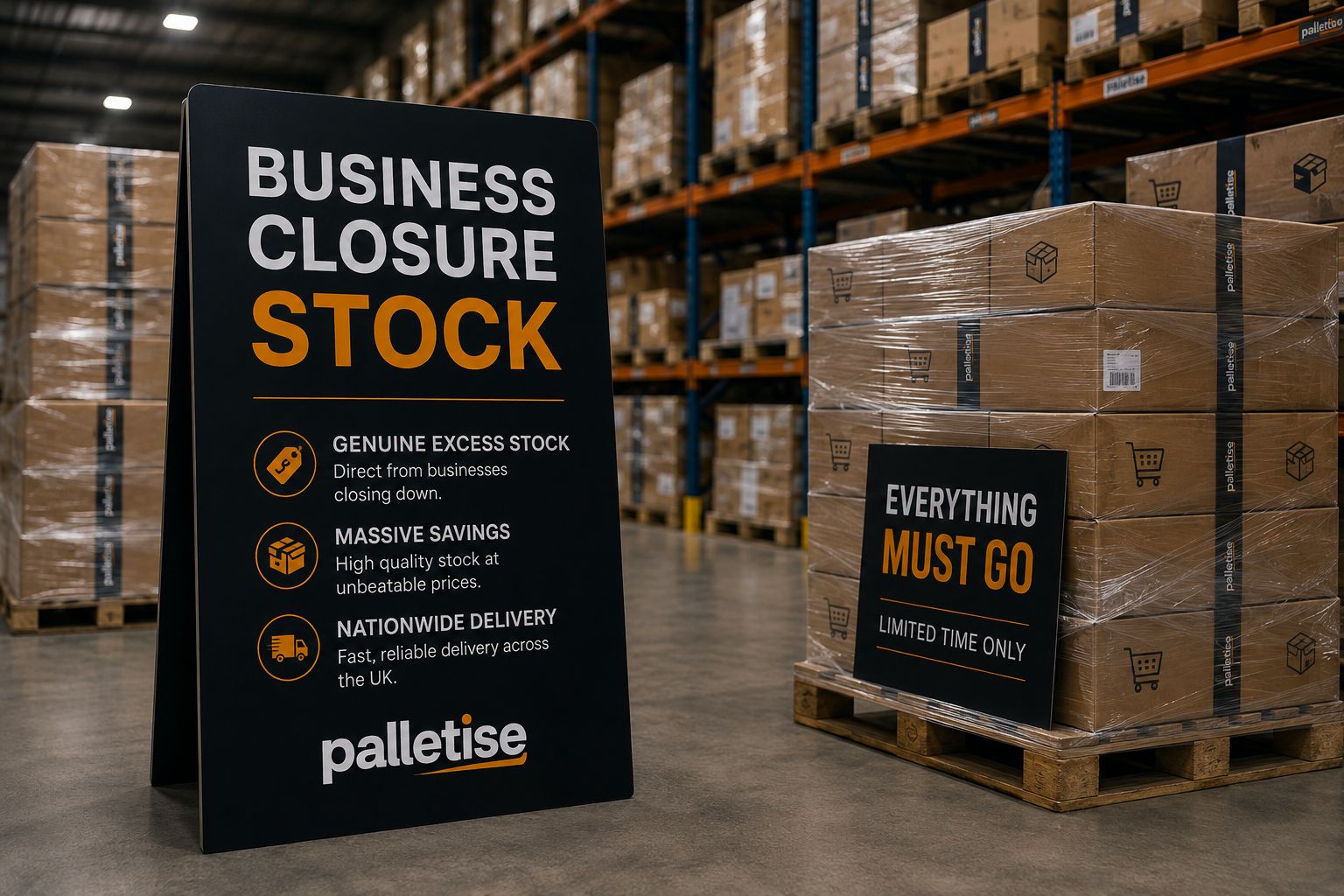 Boxed stock and pallets remaining in a business being cleared